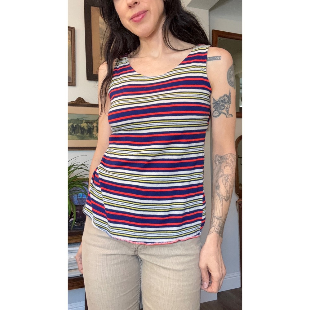 Vintage 70s Fritzi Striped Tank Top Multi Color Sleeveless Stripey